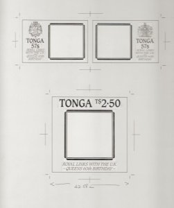 1986 BIRTHDAY Q.E.11 TONGA-FINAL DESIGN ARTWORK/LAYOUT OF BORDERS & COAT OF ARMS