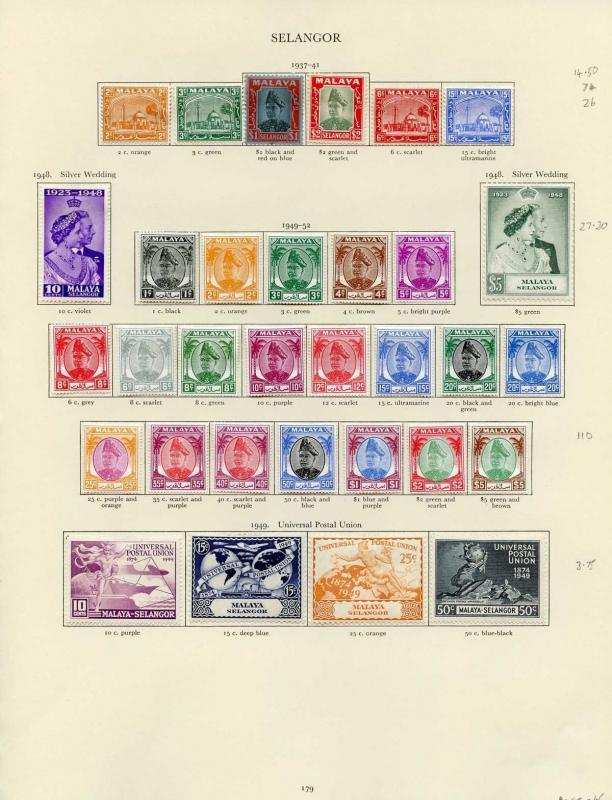 Collection of Selangor KGVI on leaves cat 255.45 pounds