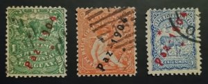 Uruguay stamps 1904 used 1c 2c 5c overprint paz 1904 red & black good as seen