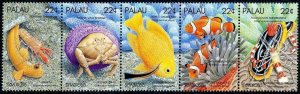 Palau 178-182a strip, MNH. Michel 216-220. Symbiotic Marine Species, 1987.