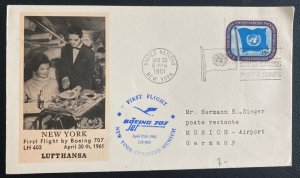 1961 United Nations New York First Flight Airmail Cover To Munich Germany