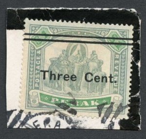 Perak SG86 3c on One Dollar Green and Pale green on Piece Cat 160 Pounds