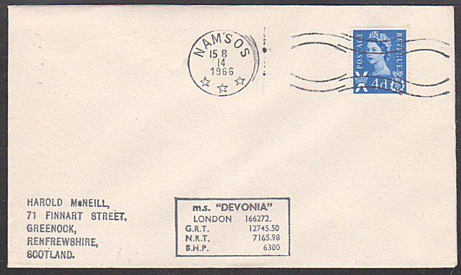 GB NORWAY 1966 MS DEVONIA  ship cover,  NANSOS cancel.......................1069