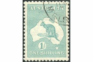 Australia 1929 Sc#98,SG109 Kangaroo 1/- blue-green SMW with gum CTO