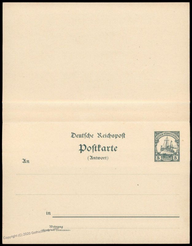 Germany 1914 SW Africa LUEDERITZBUCHT DSWA GS Postal Card Cover G78468
