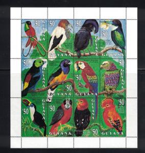 Guyana - Exotic Birds. Sheet Of 12. MNH OG.  #02 GUYsh12