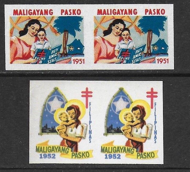 Philippines 1951-52 Xmas TB Seal Cinderella IMPERF Pairs F/VF-NH