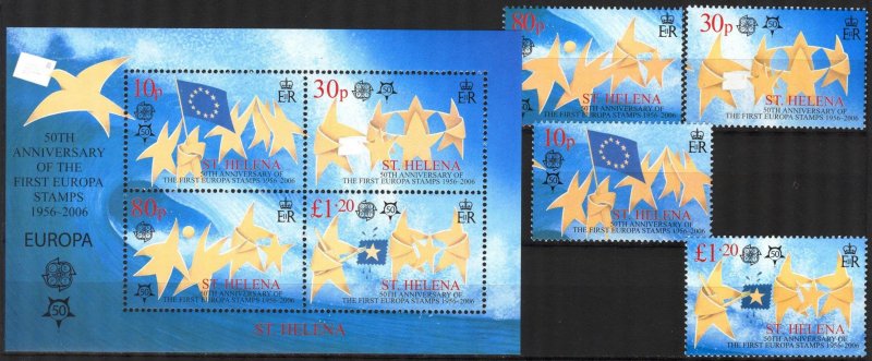 St. Helena 2006 50 Years of Europa CEPT stamps Set of 4 + S/S MNH