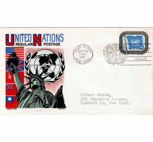 United Nations 1951 FDC Sc 9 Regular Postage 25c UN Cachet Craft Ken Boll