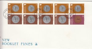 Guernsey - Booklet Pane Strip 'Olive 5p'  & 8p/13p on FDC