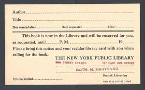 Ca 1917 UX28 Mint Face Public Library Advises Book Arrived NY