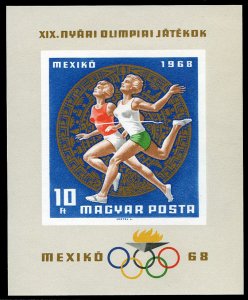 Hungary #1924 Cat$30, 1968 Mexico Olympics, imperf. souvenir sheet, never hinged