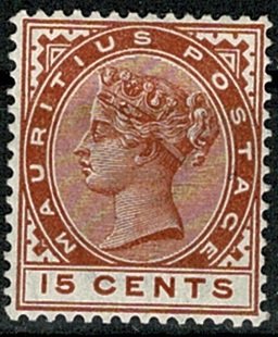 MAURITIUS QV 1883-94 15c CHESTNUT UNUSED (MH) SG107 Wmk.CROWN CA VGC