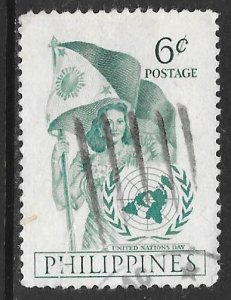 Philippines 570: 6c UN Emblem, Girl Holding Flag, used, VF