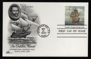 #UX86 19c Drake's Golden Hinde, Art Craft FDC **ANY 5=FREE SHIPPING**