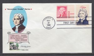 US Sc 2216c FDC. 1986 22c Jefferson combo, Fluegel cachet, unaddressed, fresh VF