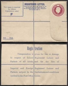 RP41 KGV 4 1/2d Puce Registered Envelope Size F Imperial and Foreign on Back  M