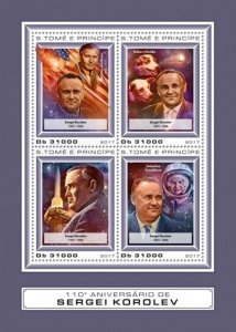 St Thomas - 2017 Sergei Korolev - 4 Stamp Sheet - ST17413a