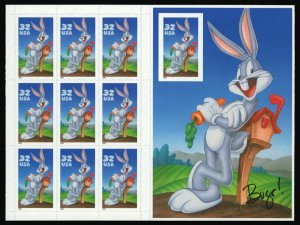 USA Sc#3138 Bugs Bunny Sheet with Die Cut and 1 stamp Imperforated MNH