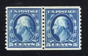 USA 1914 5¢ Paste-up Pair, perf 12 Vert. VF-XF - OG MH - SC# 447   (ref# 204064)