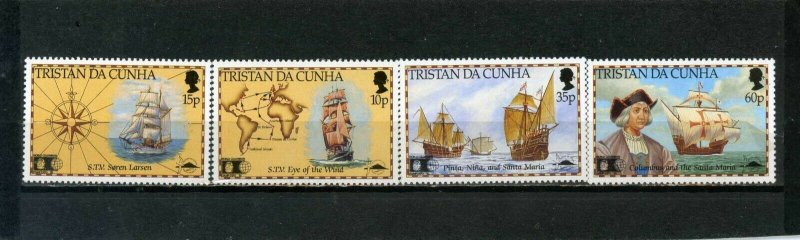 TRISTAN DA CUNHA 1992 SHIPS/DISCOVERY OF AMERICA/COLUMBUS SET OF 4 STAMPS MNH