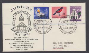 South Africa  Sc 257-259 on Registered 1961 JUBILEX Golden Jubilee, to Mafeking