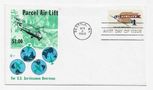 US 1341 (Me-5) $1.00 Military Airlift FDC CCC Cachet Unaddressed ECV $50.00