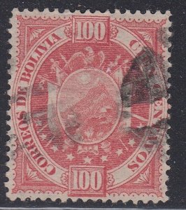 Bolivia 1894 100c Brown Rose on Thin Paper Used. Scott 46 