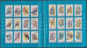 ROMANIA Sc# 3691-2a-l CPL MNH SHEETLETS x 2 of 12 EACH - BIRDS