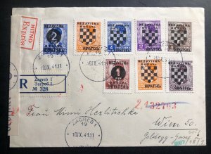 1941 Zagreb Croatia Germany Censored cover To Vienna Austria Provisional Stamp