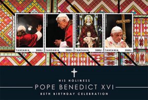 Tanzania 2012-Pope Benedict 85th Birthday Celebration XVI Sheet of 4 Stamps  MNH