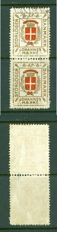 Denmark. Poster Stamp. Pair,Cancel. Masonic,Freemason Grandlodge.Johannes Seal.