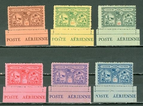 ALGER-TUNIS 1930 AIR VIGNETTES SANABRIA #SO1-O6 SET...MINT