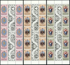 Vanuatu #308-310 Royal Wedding Gutter Blocks British Commonwealth 1981 Mint NH