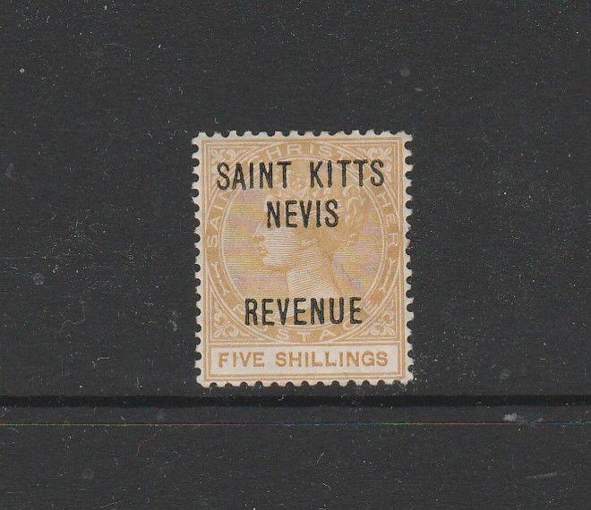 Saint Kitts Nevis QV Optd Revenue 5/- Fresh MM 