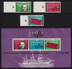 Neth. Antilles Sir Rowland Hill 3v+MS 1980 MNH SG#725-MS728