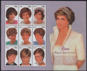 Nevis 1997 MNH Sc 1030 $1 Princess Diana Sheet of 9