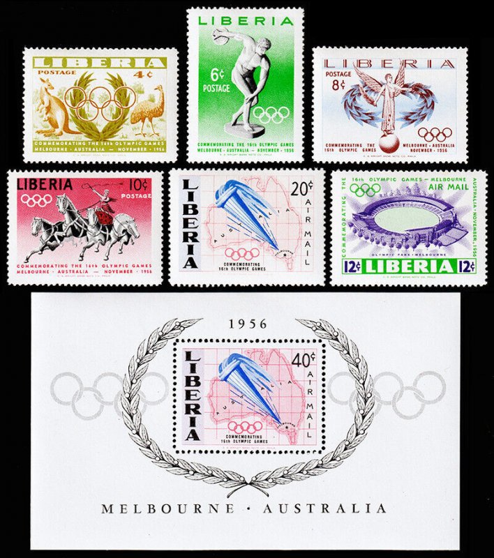 Liberia Scott 358-361, C104-C105, C106 (1956) Mint LH VF Complete Set, CV$9.65 C