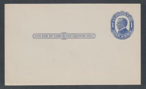 US Sc UX22 unused. 1910 1c blue McKinley Postal Card on bluish stock, fresh, VF.