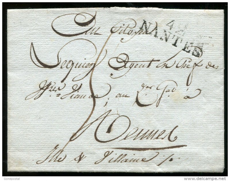 d273 - FRANCE c1820s Stampless Empty Wrapper / Cover. NANTES Straight Line