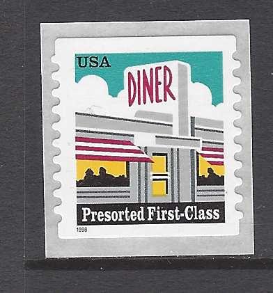 3208a Catalog # Pre-sorted First Class Coil Diner  25 Cent Single Stamp