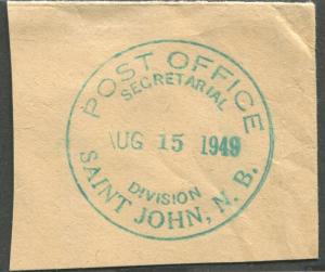 NEW BRUNSWICK POST OFFICE CANCEL SAINT JOHN