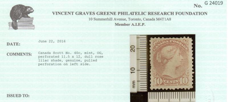Canada #40c VF Mint **With Certificate**