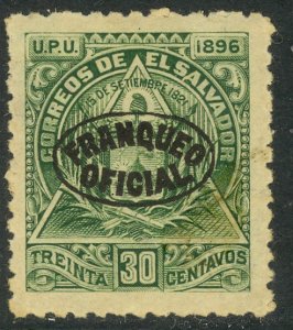 EL SALVADOR 1896 30c OFFICIAL on Thinner Paper Sc O22 MH