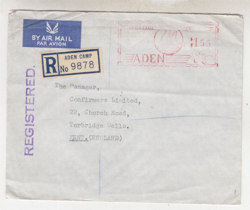 ADEN, Meter, Universal MV, U3, 1959 Airmail Registered cover to GB, 1s.55