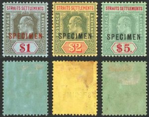 Straits Settlements SG165/7s Top three values Opt SPECIMEN