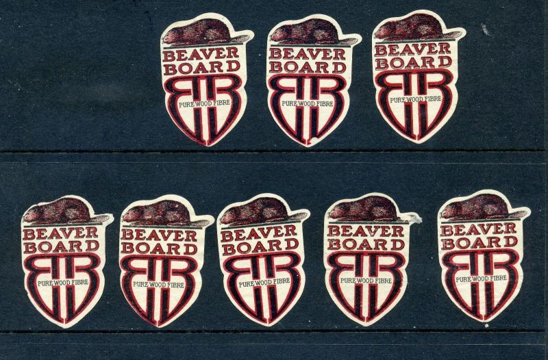 8 VINTAGE BEAVER BOARD 'PURE WOOD FIBRE' POSTER STAMPS (L911) LUMBER 