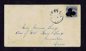 US 114 3c 1869 on cover Marshall TX clover fancy cancel PF cert