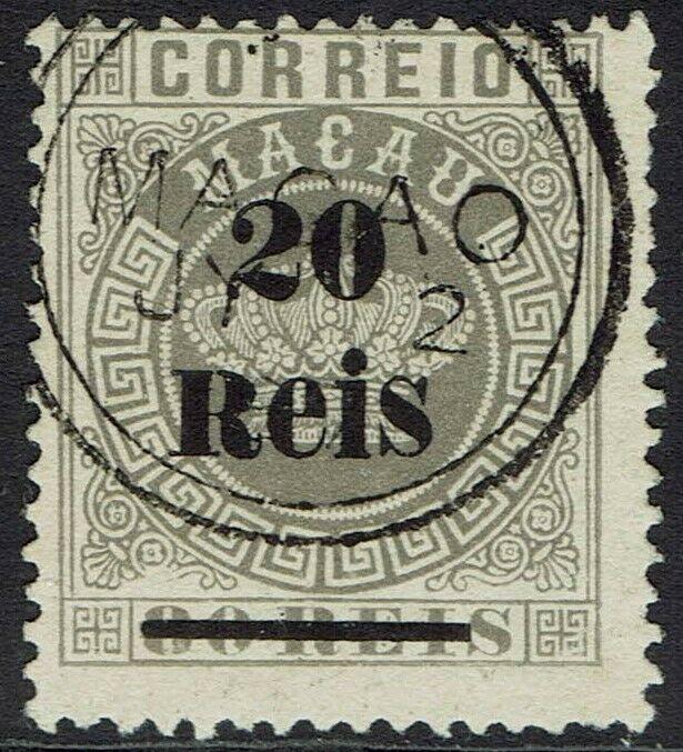 MACAU 1887 CROWN 20R ON 80R USED 