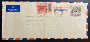 1958 Monrovia Liberia Airmail Cover To National Geographic Mag Washington DC USA